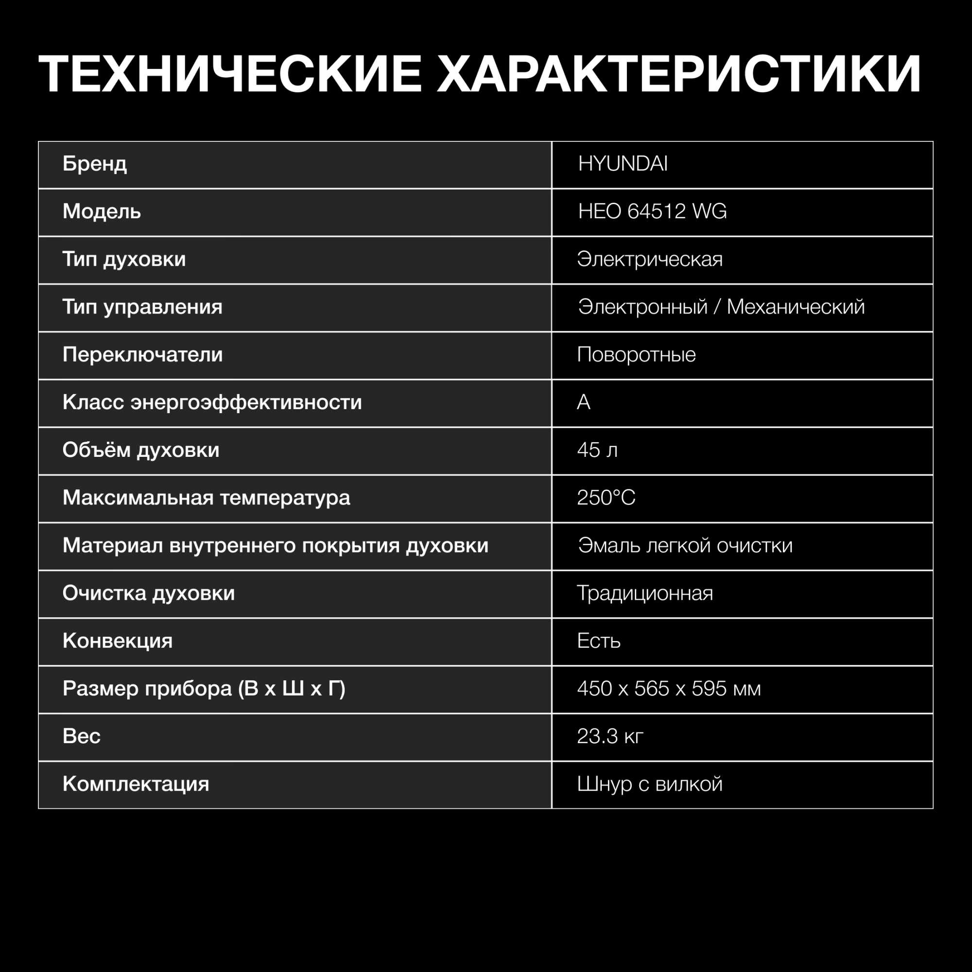 Духовой шкаф Электрический Hyundai HEO 64512 WG, фото 9