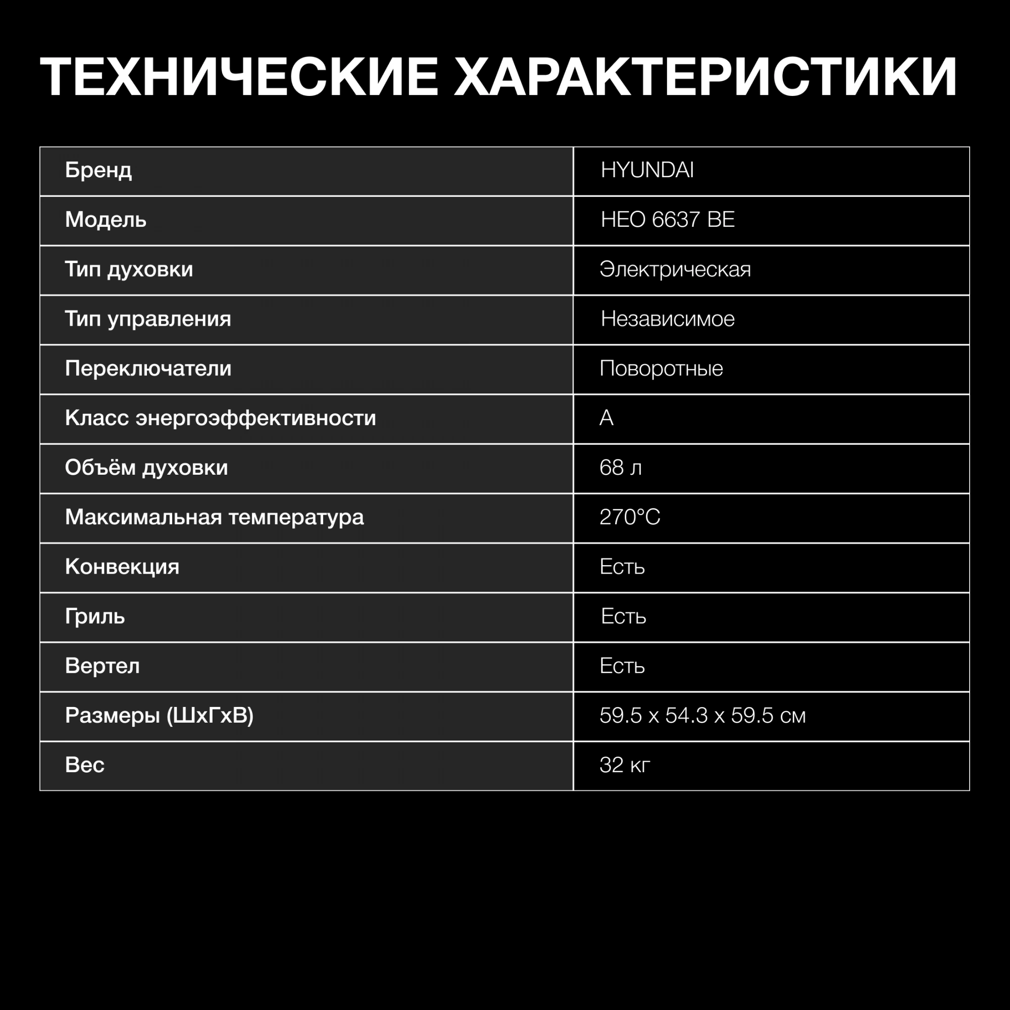 Духовой шкаф Электрический Hyundai HEO 6637 BE, превью предыдущего фото
