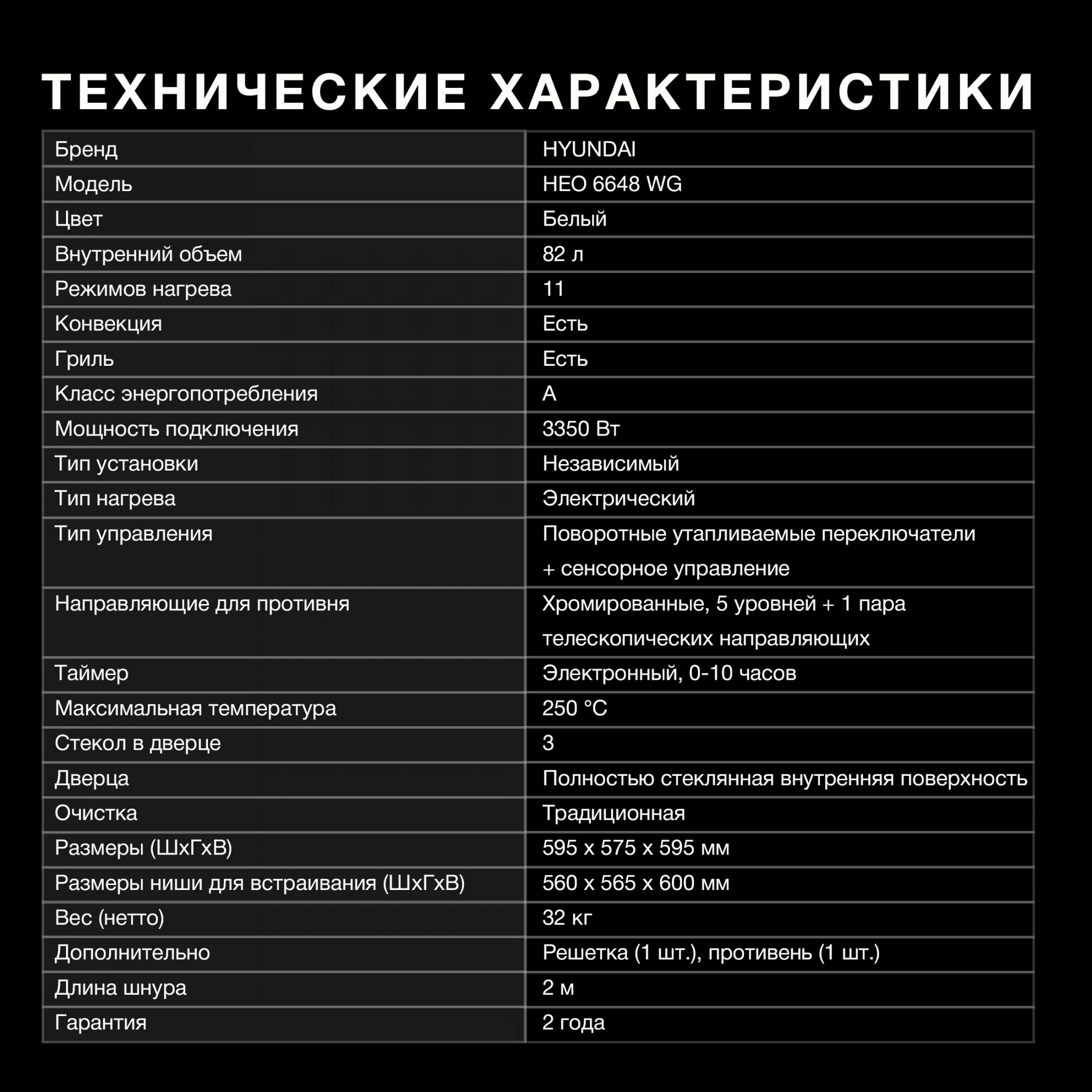 Духовой шкаф Электрический Hyundai HEO 6648 WG, фото 27