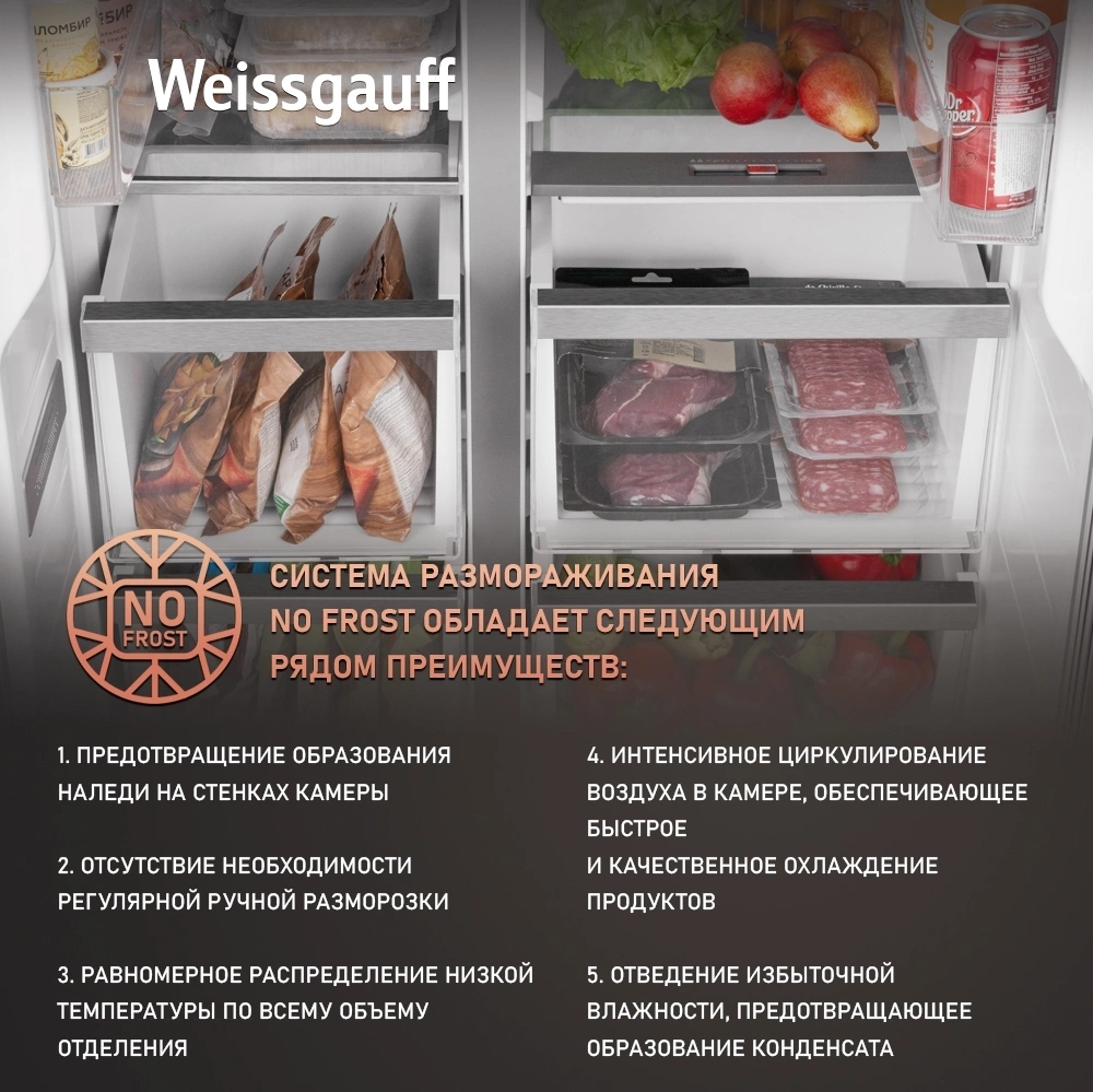 Холодильник Weissgauff WSBS 450 WNF Built-in, фото 6