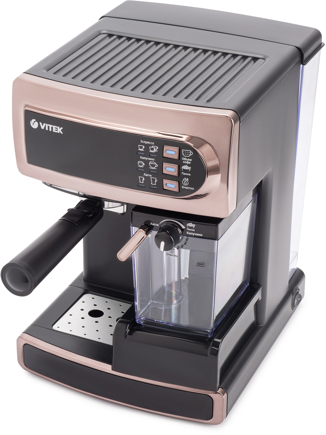 Кофеварка рожковая Vitek VT-1517 GD золотистый, фото 7