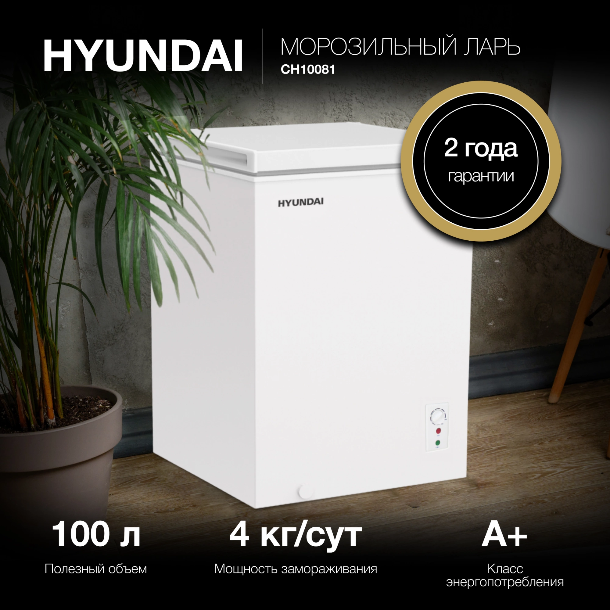 Морозильный ларь Hyundai CH10081 белый 70Вт, фото 3