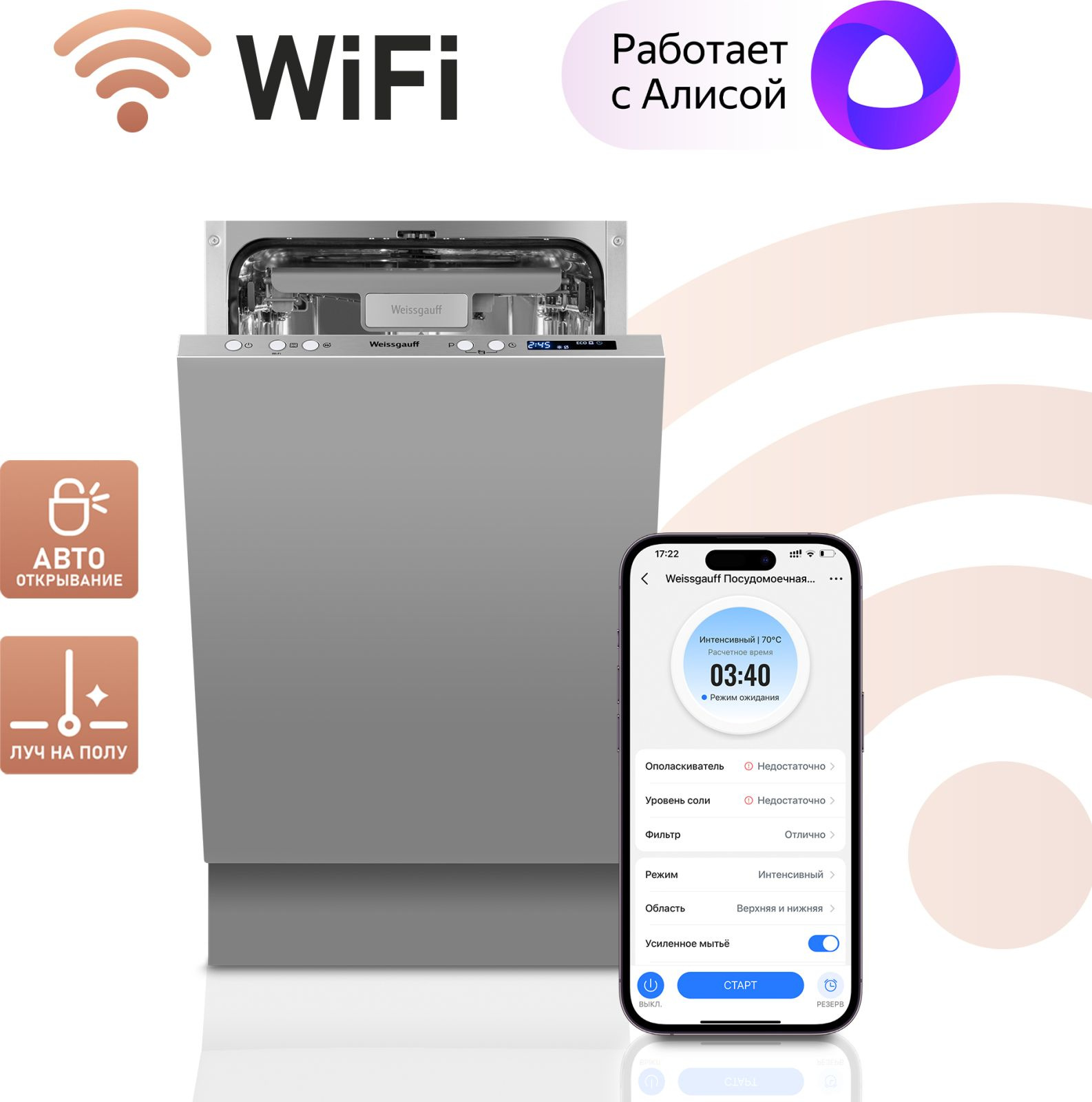 Посудомоечная машина Weissgauff BDW 4533 D Wi-Fi, фото 4