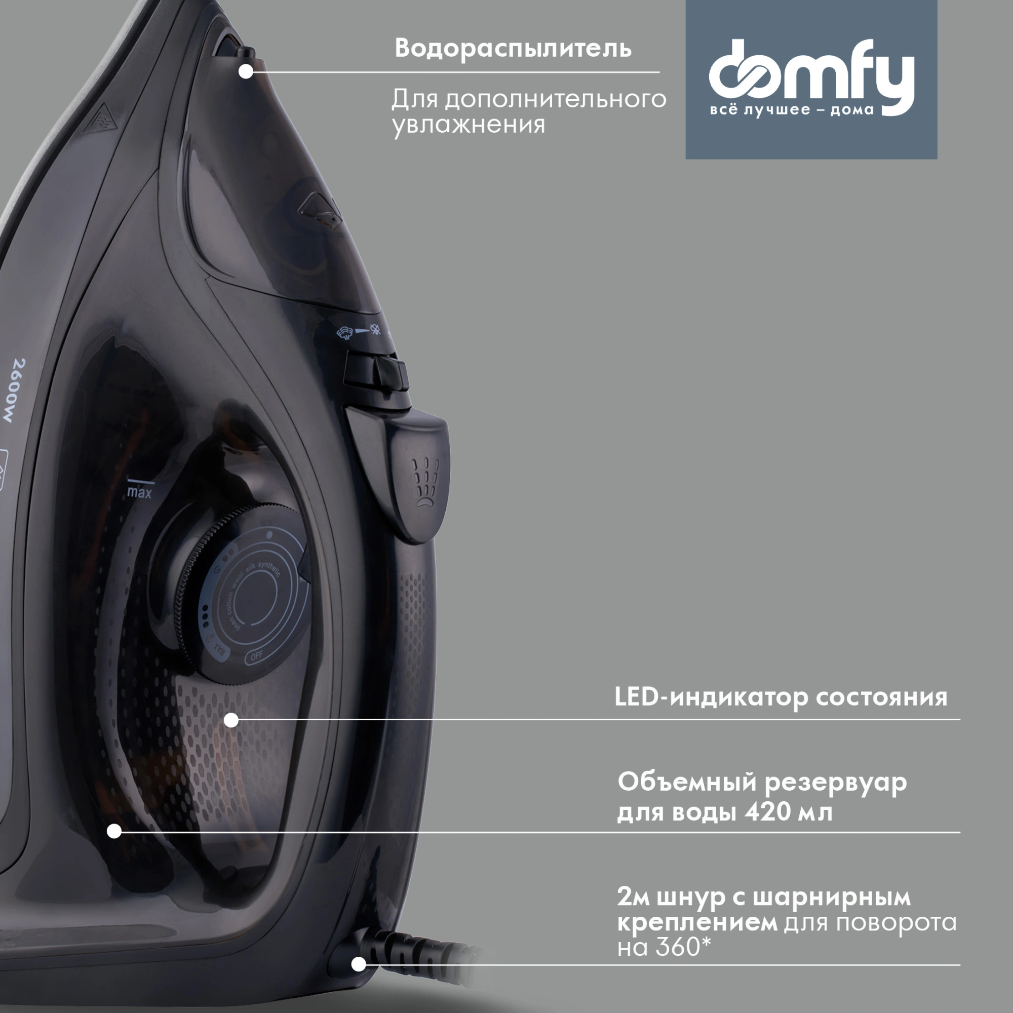 Утюг Domfy DSB-EI603 2600Вт черный, фото 13