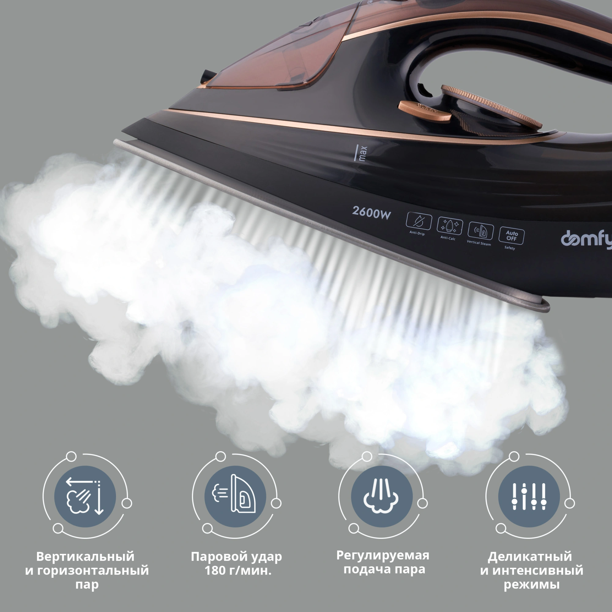 Утюг Domfy DSC-EI605 2600Вт черный/золотистый, фото 10