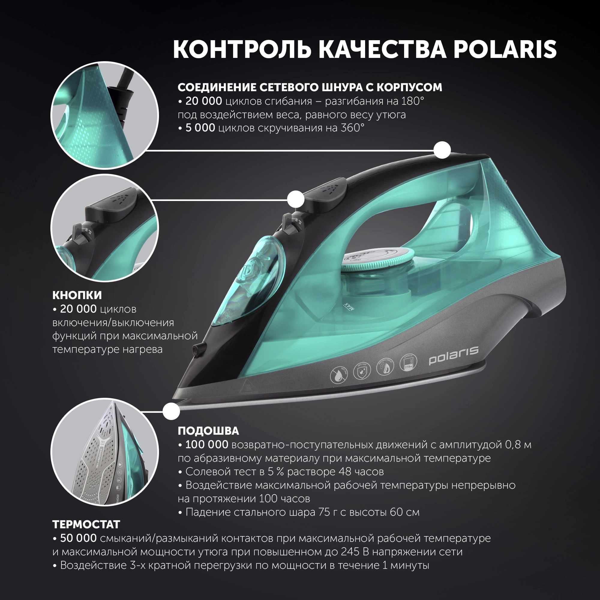 Утюг Polaris PIR 2430K 2400Вт бирюзовый/черный, фото 7