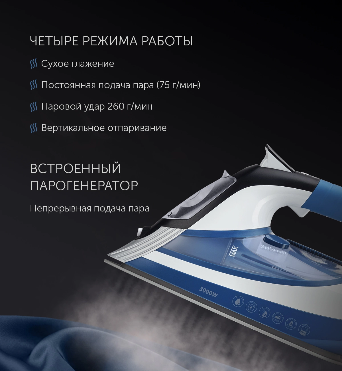 Утюг Polaris PIR 3033 SG AK белый/синий, фото 5