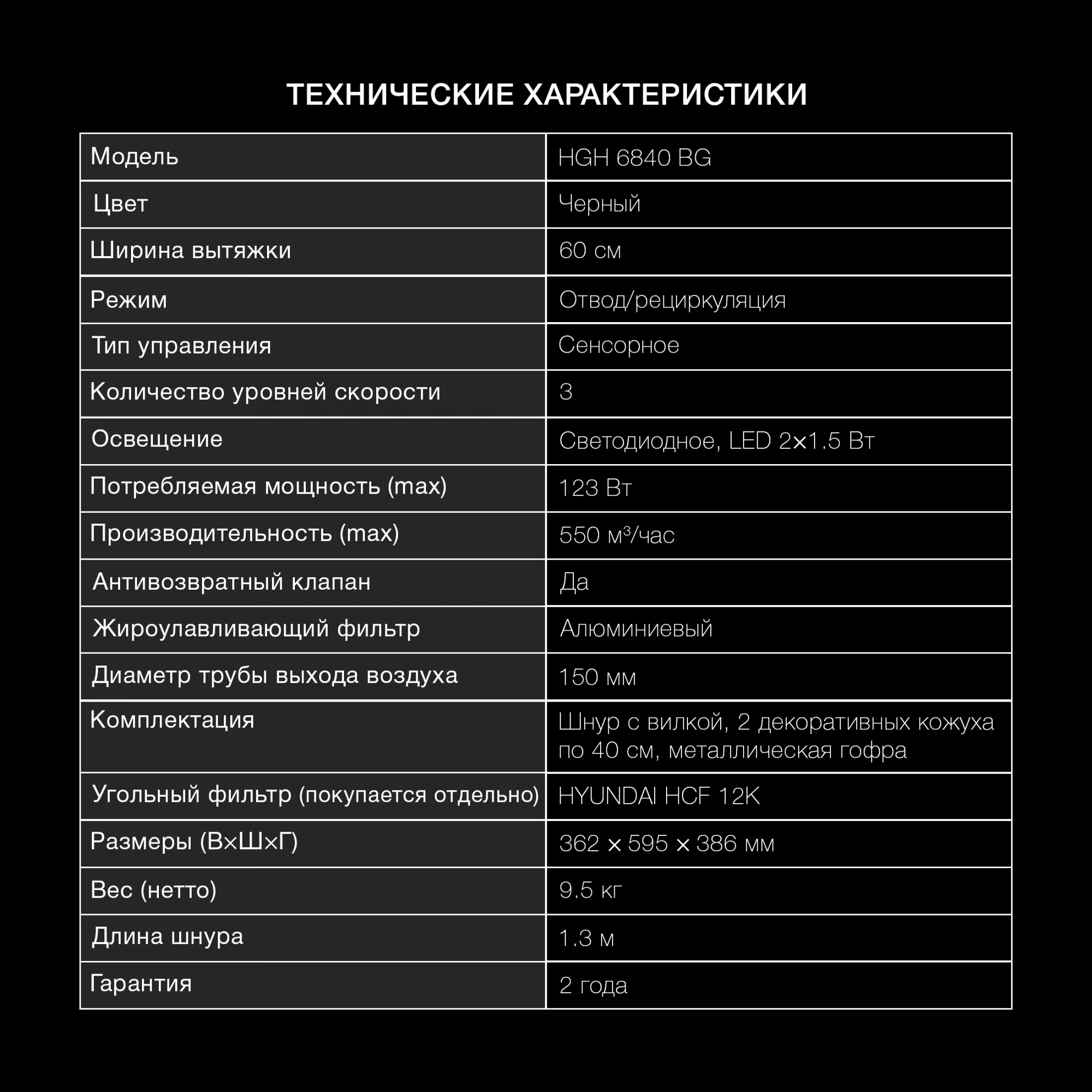 Вытяжка каминная Hyundai HGH 6840 BG, превью предыдущего фото