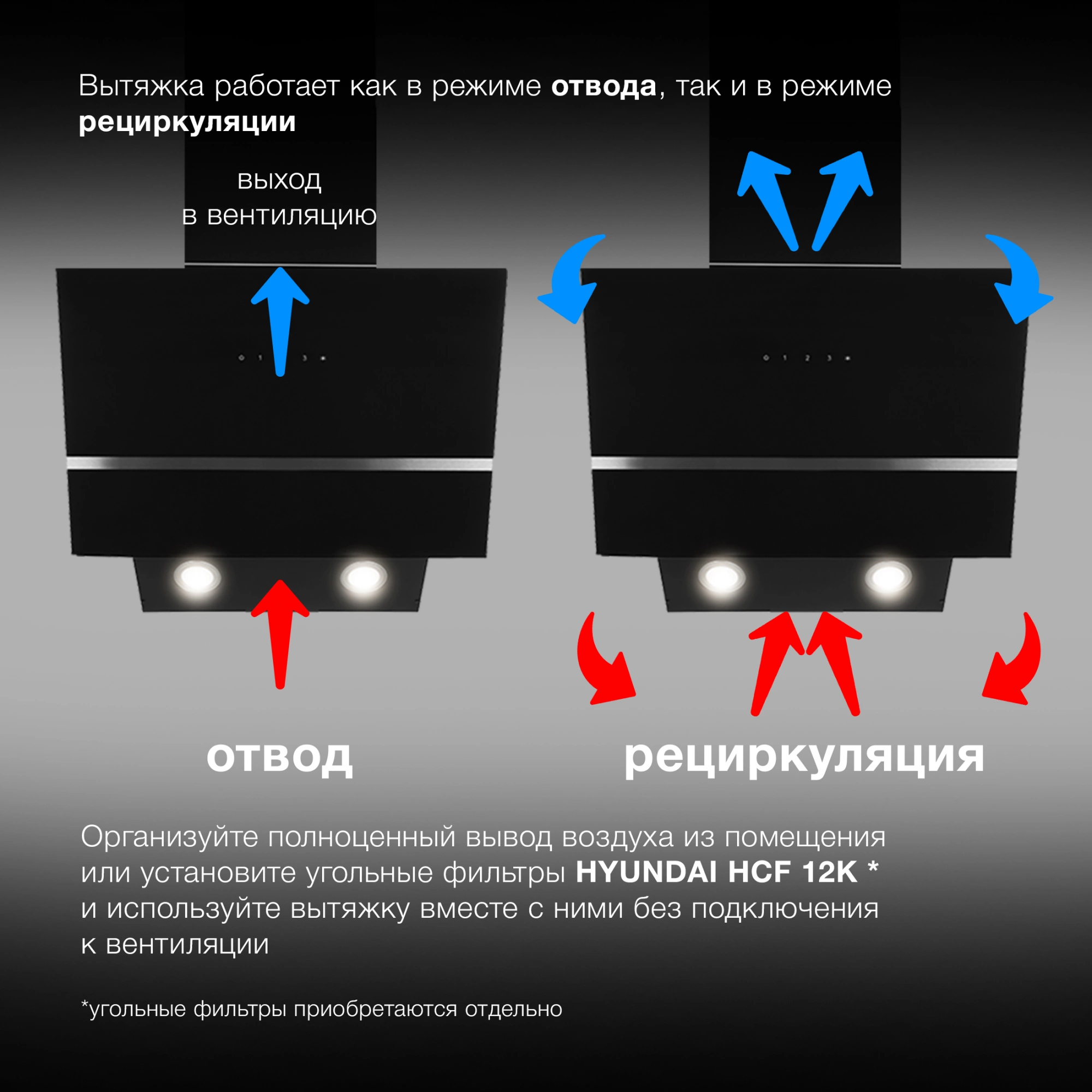 Вытяжка каминная Hyundai HGH 6846 IX черный/нерж, фото 27