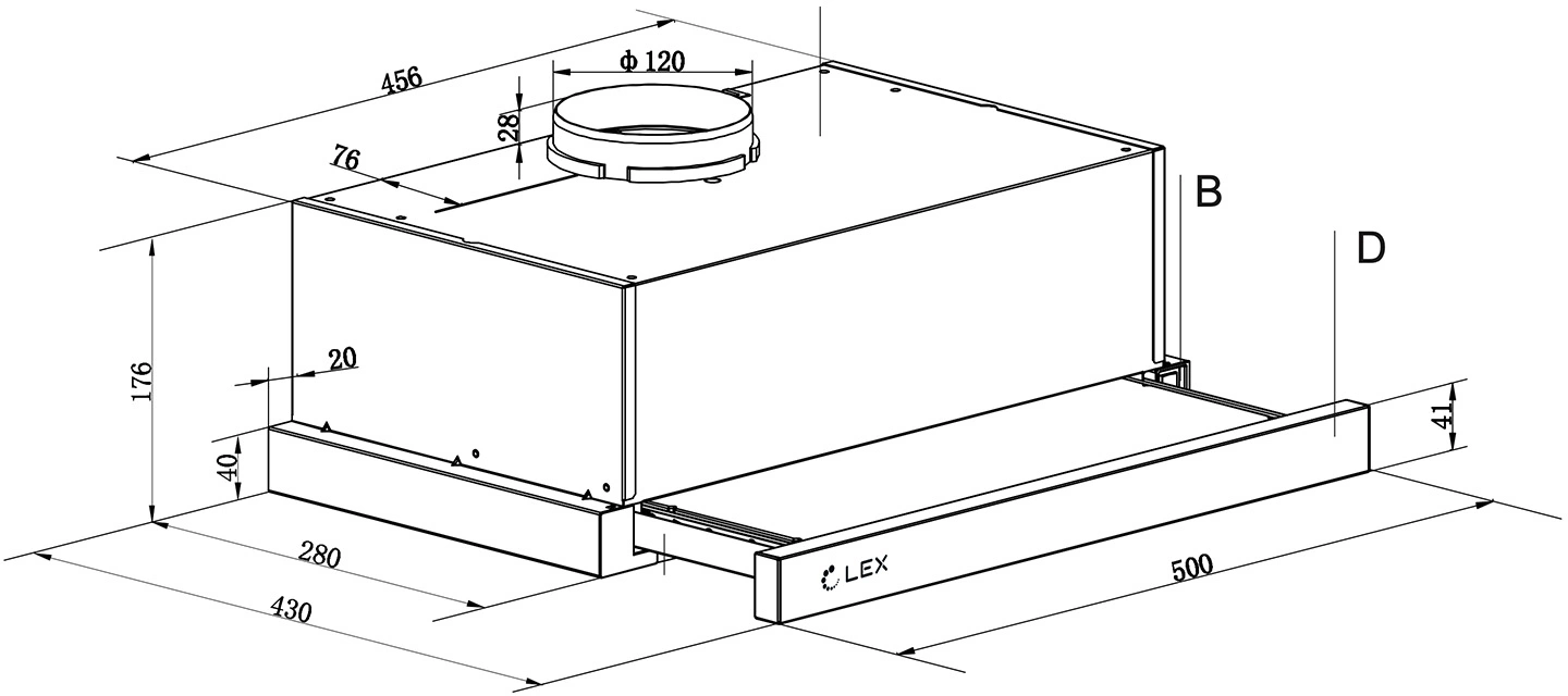 Вытяжка встраиваемая Lex HIDE 500 черный, превью предыдущего фото