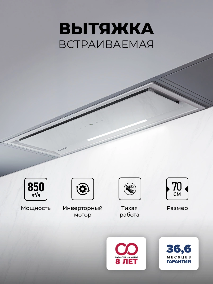 Вытяжка встраиваемая Lex Hyper 900 GS Inverter WH, фото 6