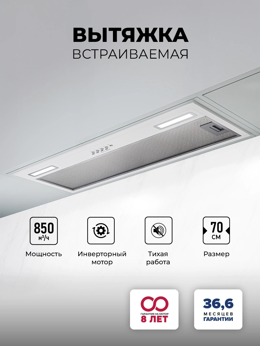 Вытяжка встраиваемая Lex Hyper 900 Inverter WH, фото 3
