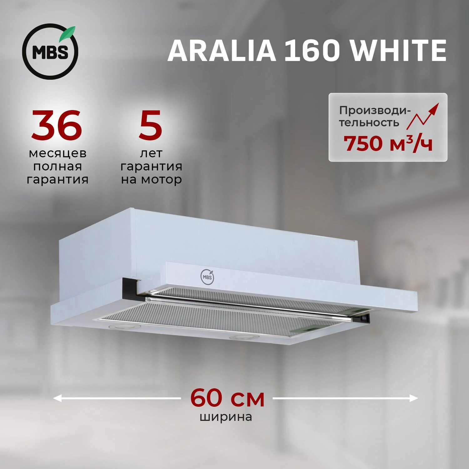 Вытяжка встраиваемая MBS Aralia 160 white, фото 9